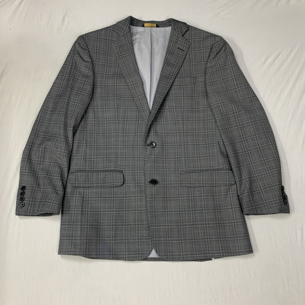 Brooks Brothers 40R Gray Plaid Explorer Regent Fit Blazer Two-Button Wool Blend